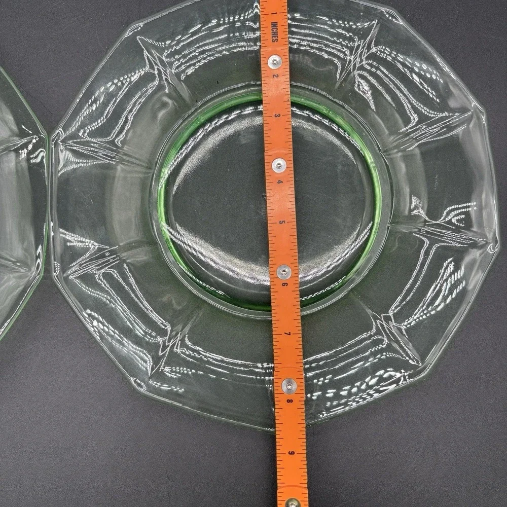 1930s Cambridge Glass Co. Decagon Uranium Depression Glass Plates, 8